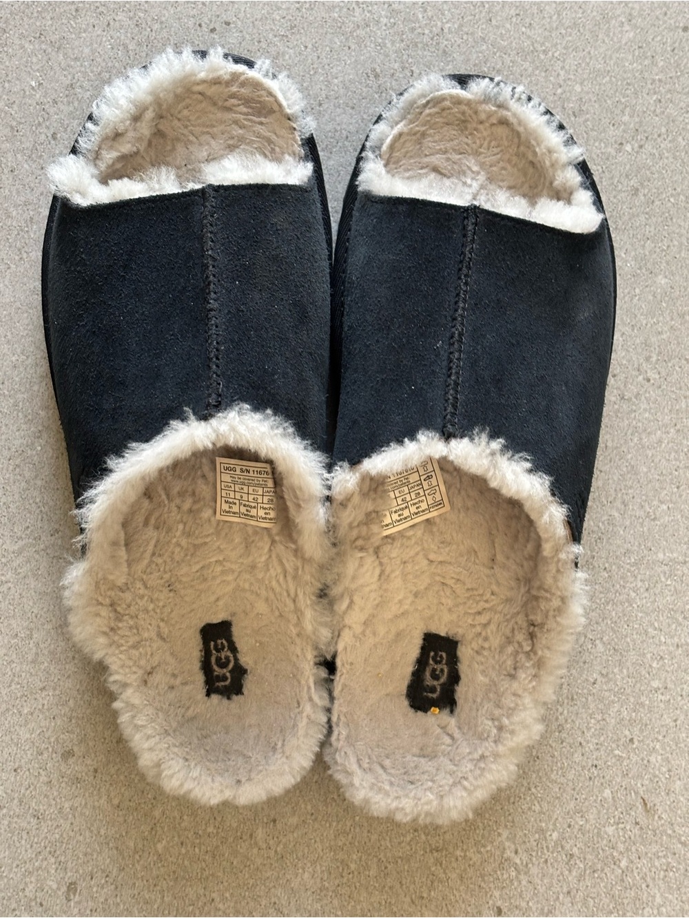UGG Greenport Slide Suede Fur Slippers Black Size 11 Style 11676